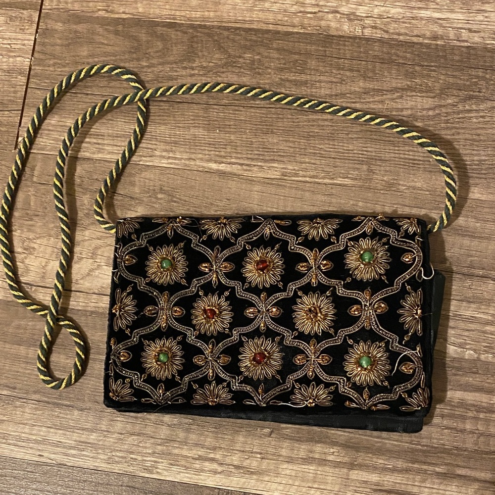 Elegant Black Embroidered Women's small crossbody Bag